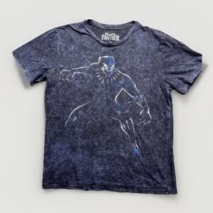 Black Panther Shirt Men’s Size L Blue Acid Wash Faded Marvel Super Hero Wakanda